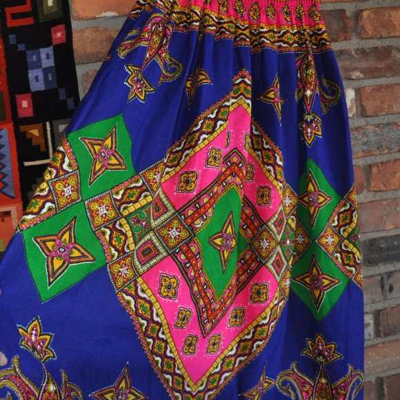 Vintage Bright Multi Color Boho Hippie SUMMER Long Maxi Skirt Festival M-L - Picture 2 of 6